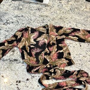 Floral Wrap Top - Black and Pink